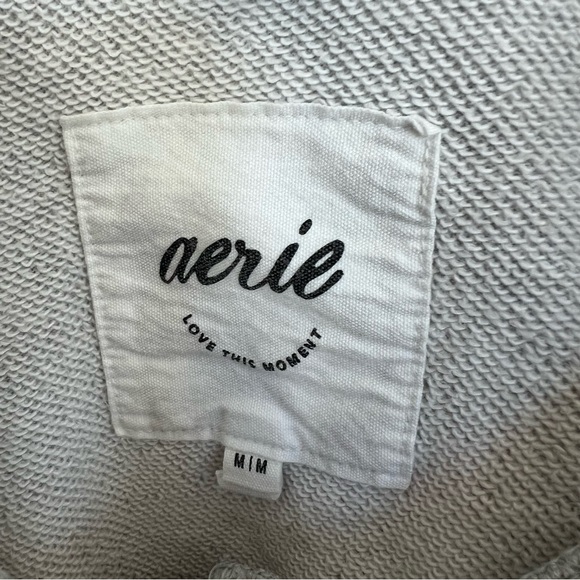 Aerie V Neck Sweatshirt Gray Crop Off The Shoulder M Oversized - Picture 2 of 4